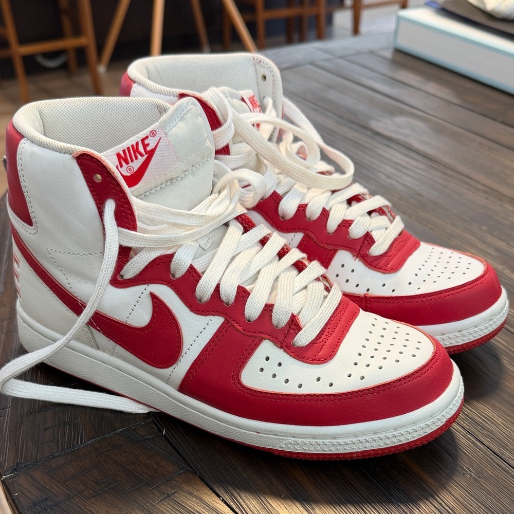 Nike Red and White High-Top Basketball Sneakers